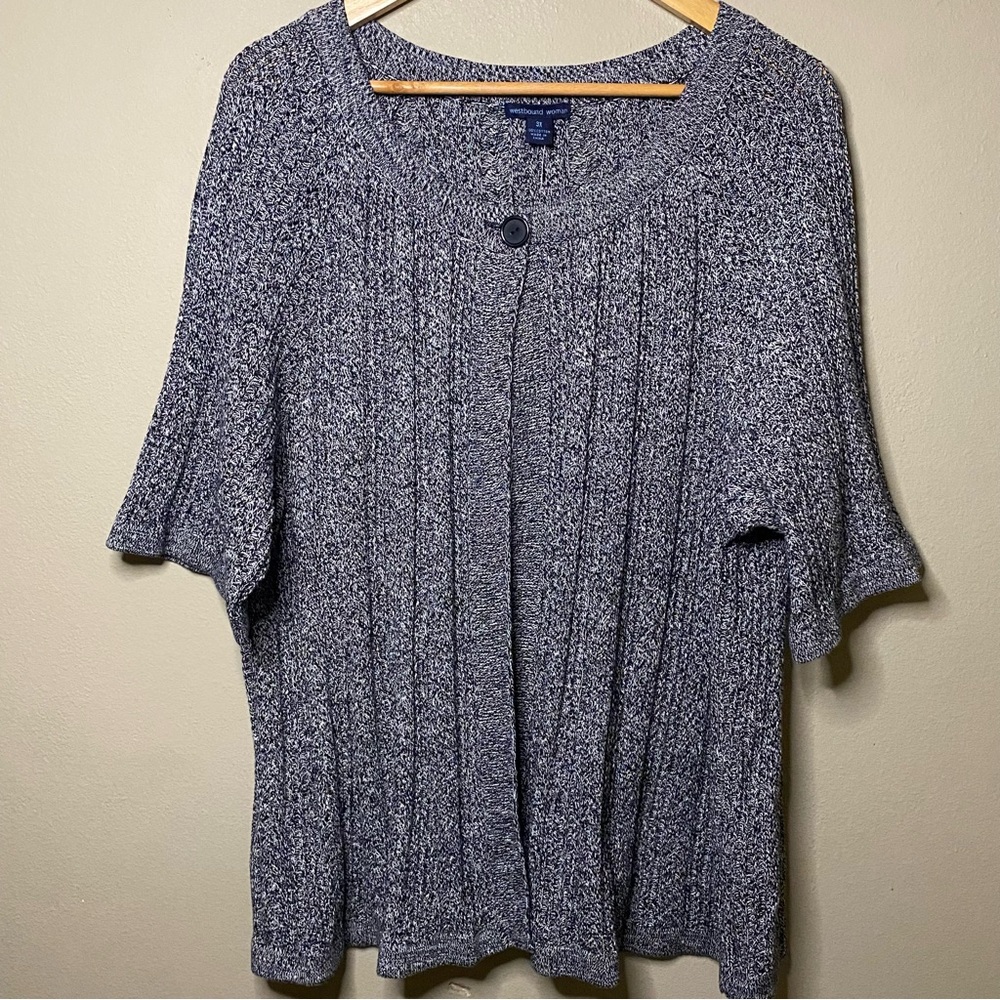 Westbound Knit Sweater Women 3X Black White Short Sleeve One Upper Button New